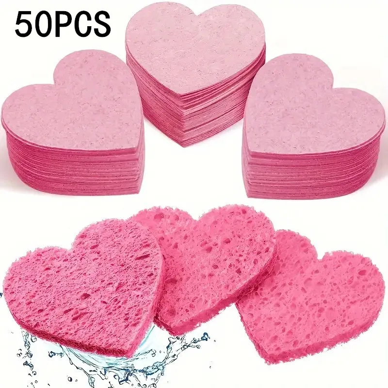 하트 모양 재사용 가능한 얼굴 스펀지 패드 천연 압축 각질 제거 클렌징 패드 얼굴 관리용 - 5/10/20/50개