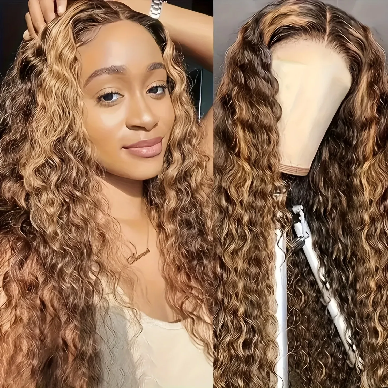 البرازيلي الشعر البشري 4/27 الملونة مجعد فضفاض موجة عميقة الدانتيل الباروكة الأمامية أومبير تسليط الضوء على 13x4 الدانتيل الجبهة الباروكات للنساء