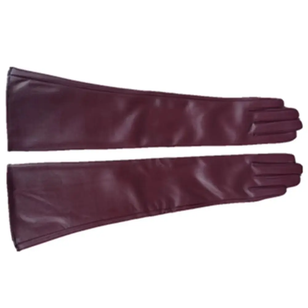 High Quality Solid Color Pu Leather Gloves Touch Screen Full Finger Long Gloves Retro Warm Touch Screen Mittens Women