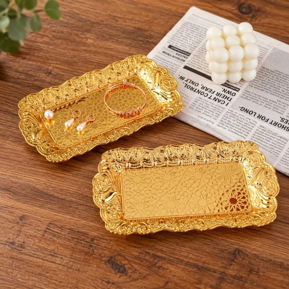 3D Embossed Metal Serving Trays Iron Lightweight Cake Dessert Plates Ring Earrings Storage Reusable Jewelry Storage Plate