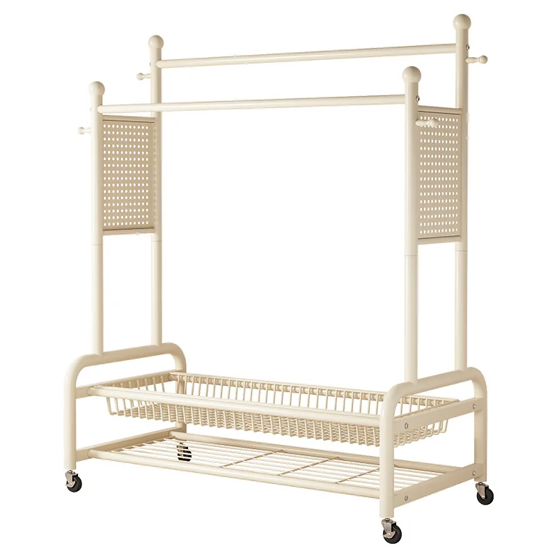 

Metal Drying Rack Double Pole Coat and Hat Hanging Storage Rack Household Multi Layers Cloth and Shoes Organizer