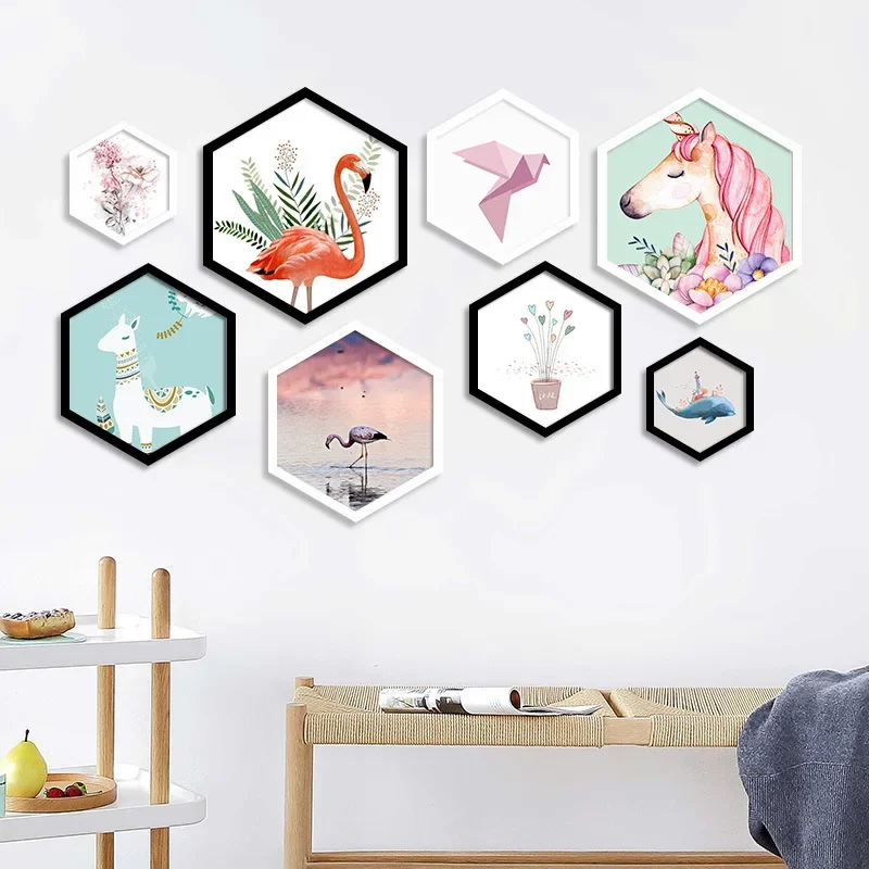 Creative Hexagonal Circular Picture Frame Wall Hanging Multilateral Diamond Cultural Photo Frame Living Room Bedroom Decoration