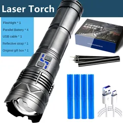 Laser Torch Super Bright Long Range 100W LED High Power Torch Type-C USB Rechargeable Strong Light Outdoor Laser Zoom Torch