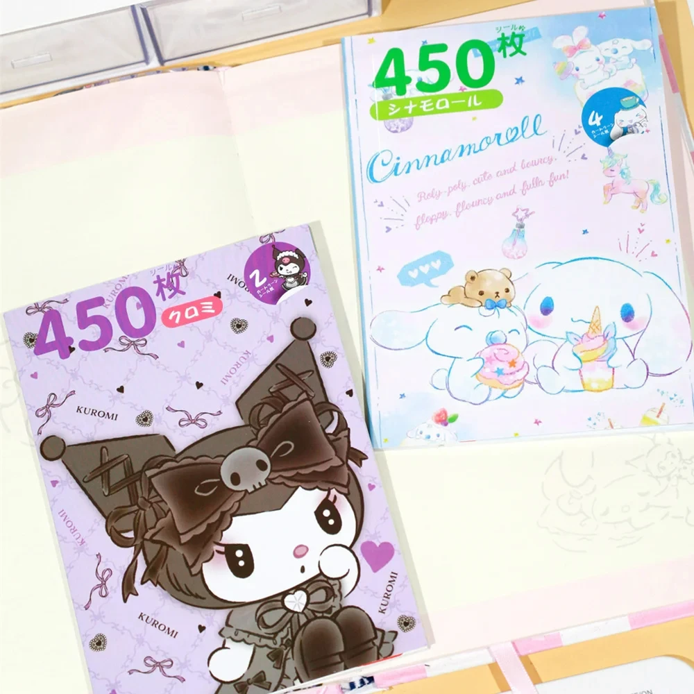 450 buah buku stiker Sanrio kartun Kawaii Kuromi Hello Kitty Melody Goka stiker kartu dekorasi akun tangan untuk hadiah anak perempuan