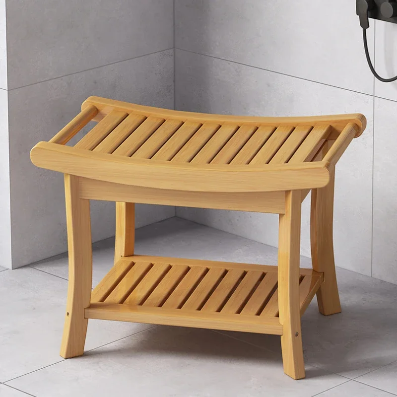 Solid Wood Waterproof Anti-Slip Bath Stool Shower Seat for Elderly Mold Resistant Foot Rest And Shoe Changing Bench
