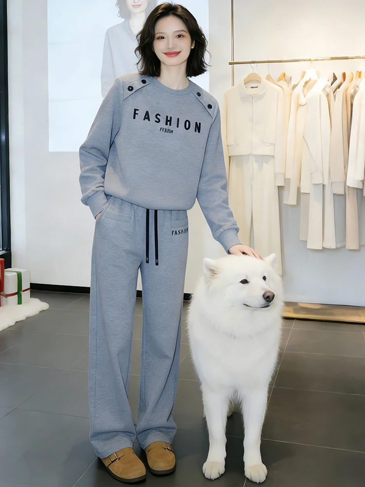 

Slimming Effect High Waist Wide Leg Pants Two Piece Set Women's Faion Spring Autumn Casual Wear Clete Outfit
