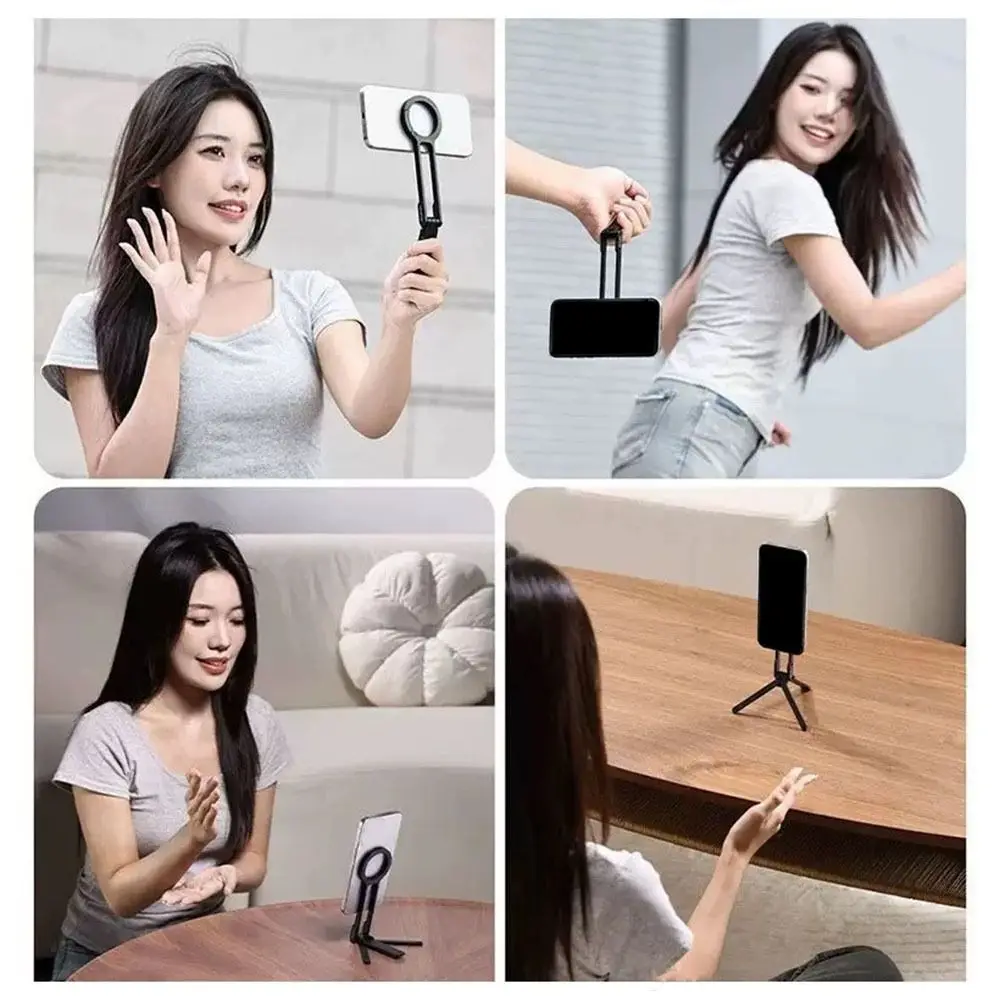 

Aluminum Alloy Ring Carabiner-Mounted Phone Tripod Lightweight Foldable Magnetic Phone Tripod with Buckle Adjustable
