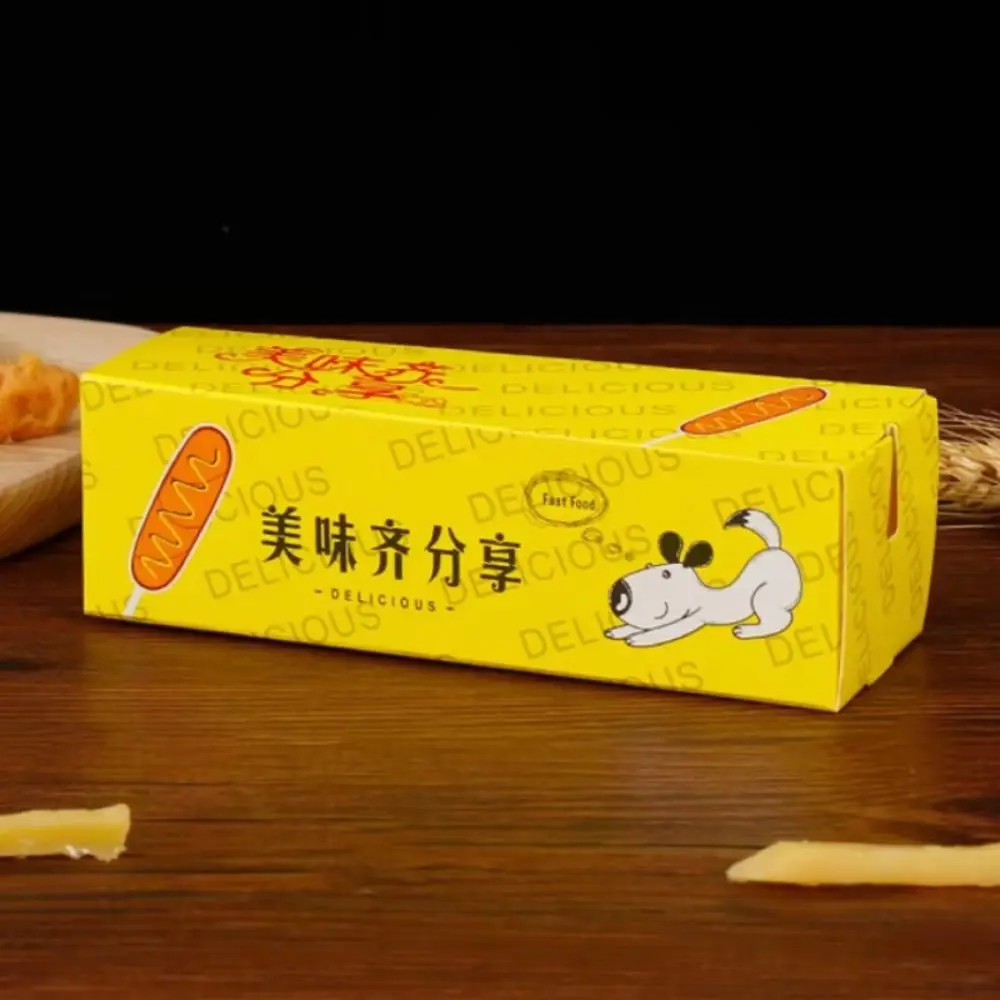 100PCS Disposable Hot Dog Packaging Box Boat Shape Food Grade Sausage Tray Paperboard Eco-Friendly Sausage Snack Boat Box