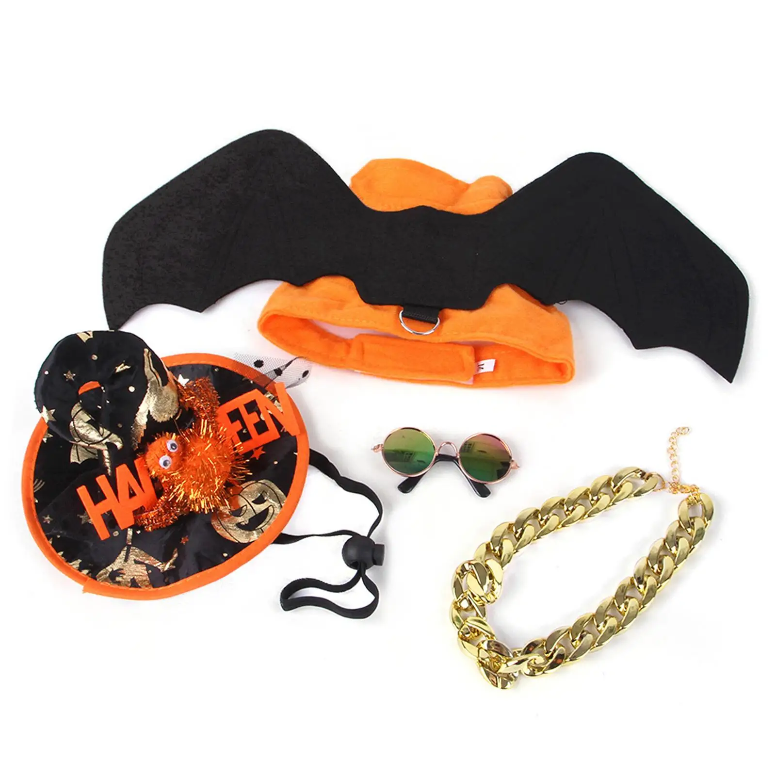 Cute Cat Bat Wings Halloween Costume Set with Adjustable Hat for Pet Party Dress Up Cosplay Decoration