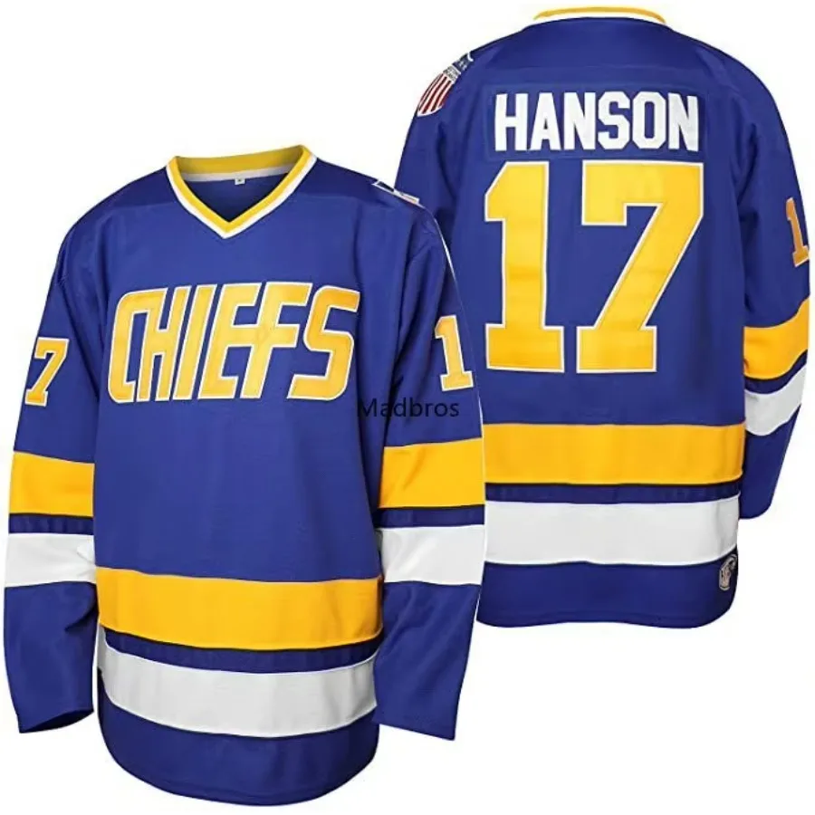 Hanson Brothers Camisetas de hockey 17 Steve Hanson Jersey Charlestown Chiefs Jersey 16 Jack 18 Jeff Slap Shot Película Jersey Tamaño de EE. UU.