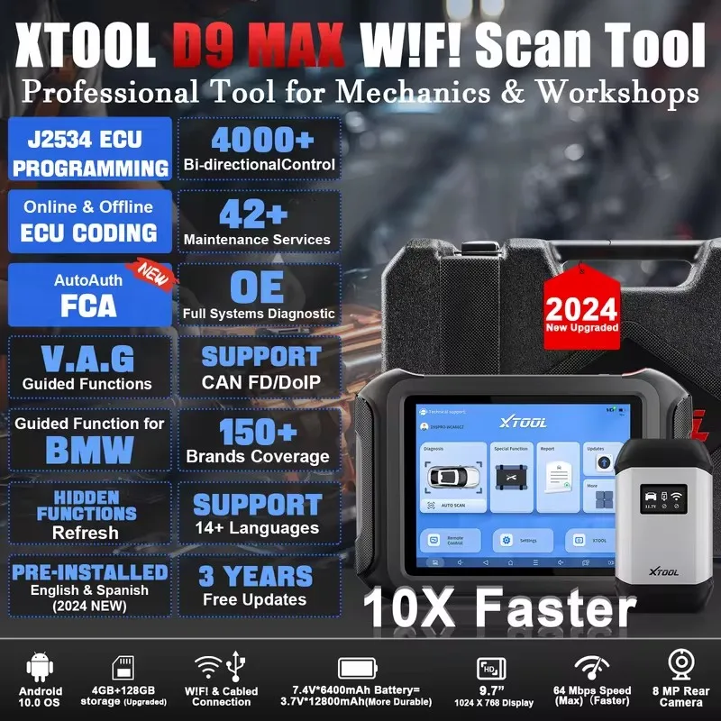 XTOOL D9 MAX Diagnostic Tool J2534 Programming ECU Coding Scanner Topology Mapping All System Diagnosis Active Test CAN FD DoIP