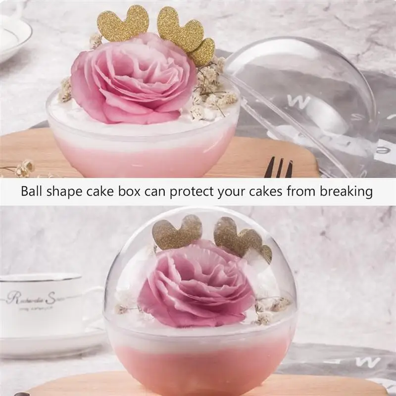 10pcs Transparent Plastic Cake Box Mousse Cake Container Ball Shape Cake Container Portable Mousse Ball Round Cake Container