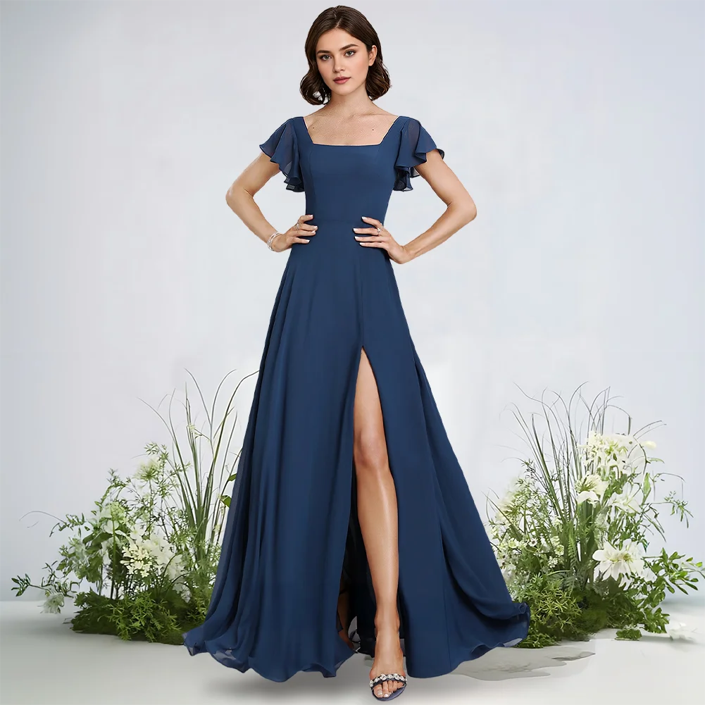 

Lavender A-Line Square Floor-Length Chiffon Bridesmaid Dresses With Ruffle Elegant Wedding Party Guest Evening Cocktail 2025