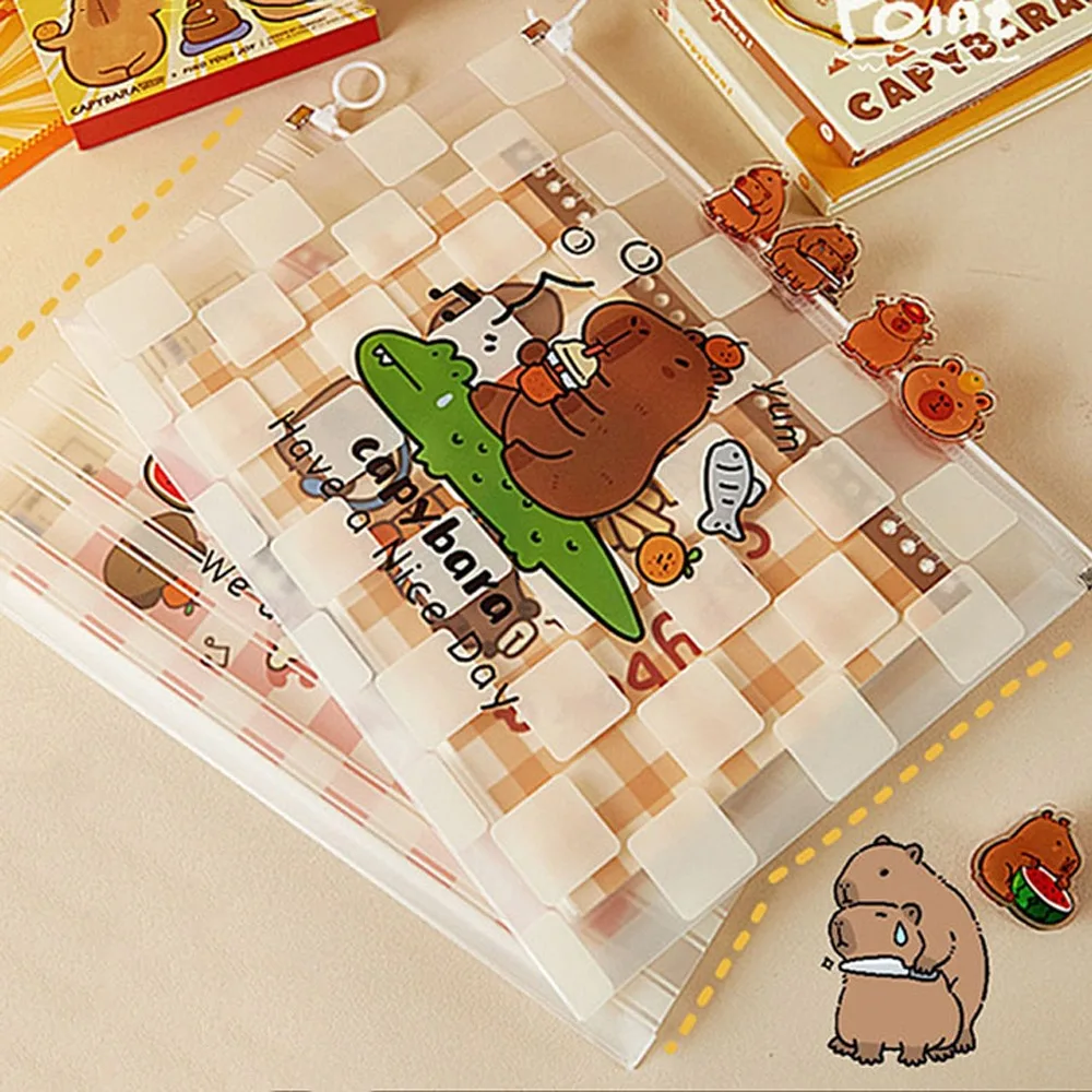 Capybara Transparent Zipper Pouch Storage Bag File Organizer File Folders Pouch A4 Size Large Capacity Capybara PP File Bag