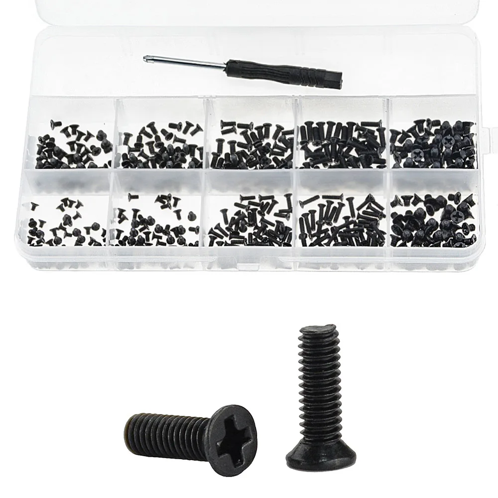 500PCS/Box M2 M2.5 M3 KM Screw Black Countersunk Flat Head Phillips Screws Set Kit for Computer Notebook Laptop