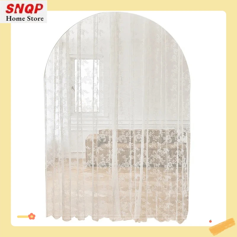 

French Lace Custom Size Screen Window Princess Style Without Punching Velcro Wavy Side Curtains for Living Dining Room Bedroom