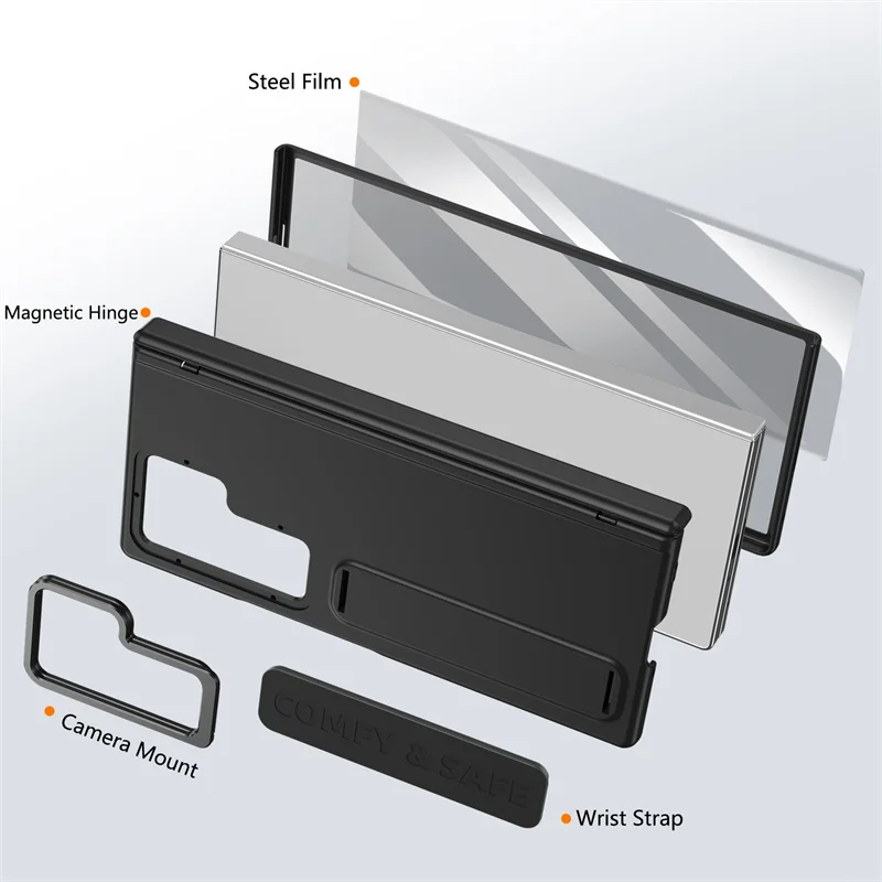 Wristband Magnetic Hinge Phone Case for Samsung Galaxy Z Fold 7 6 5 4 3 360 Full Protection Screen Flass Metal Lens Holder Cover - Image 6