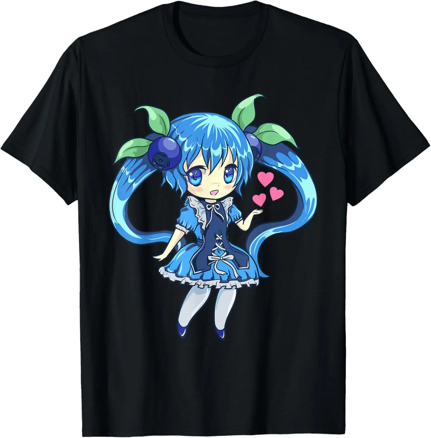 Linda chica de anime Kawaii Chibi Corazones de arándanos