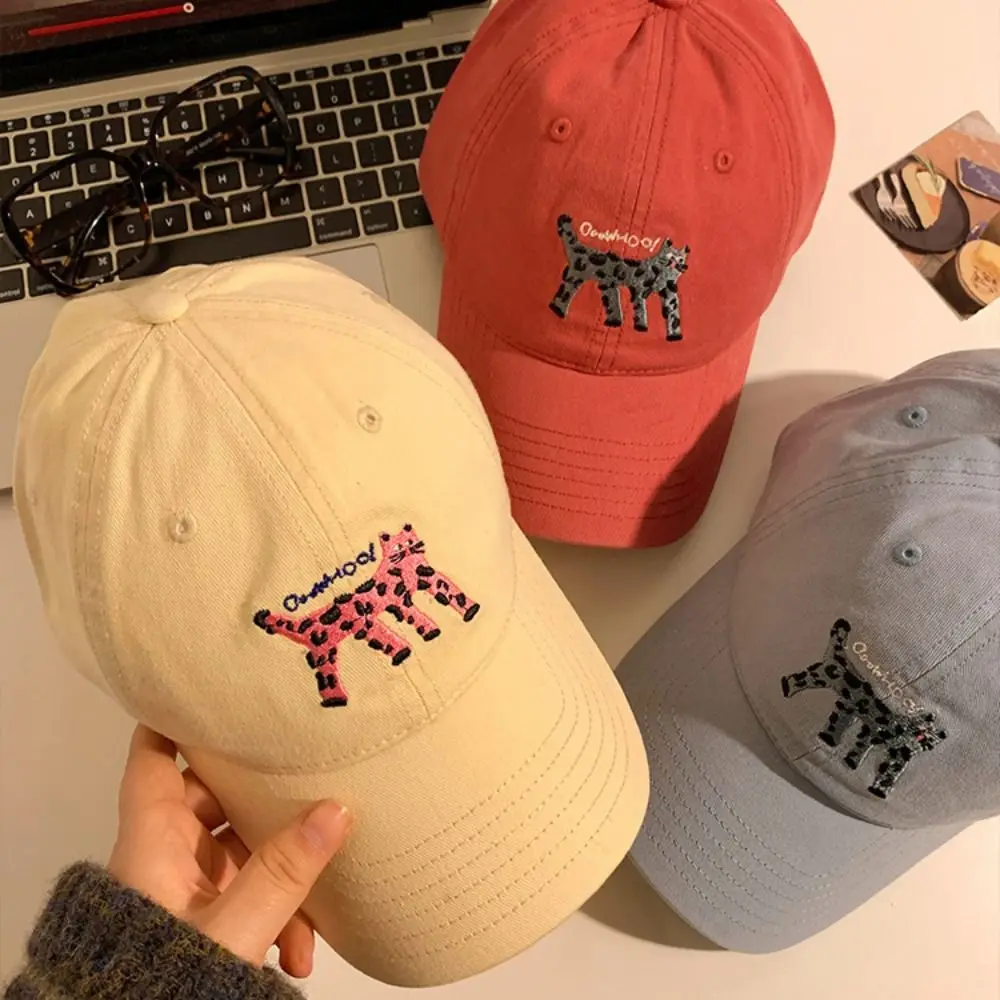 Embroidered Embroidery Baseball Cap Spotted Cat Peaked Cap Letter Baseball Hat Cotton Sunscreen Hat Sun Hat Spring Summer