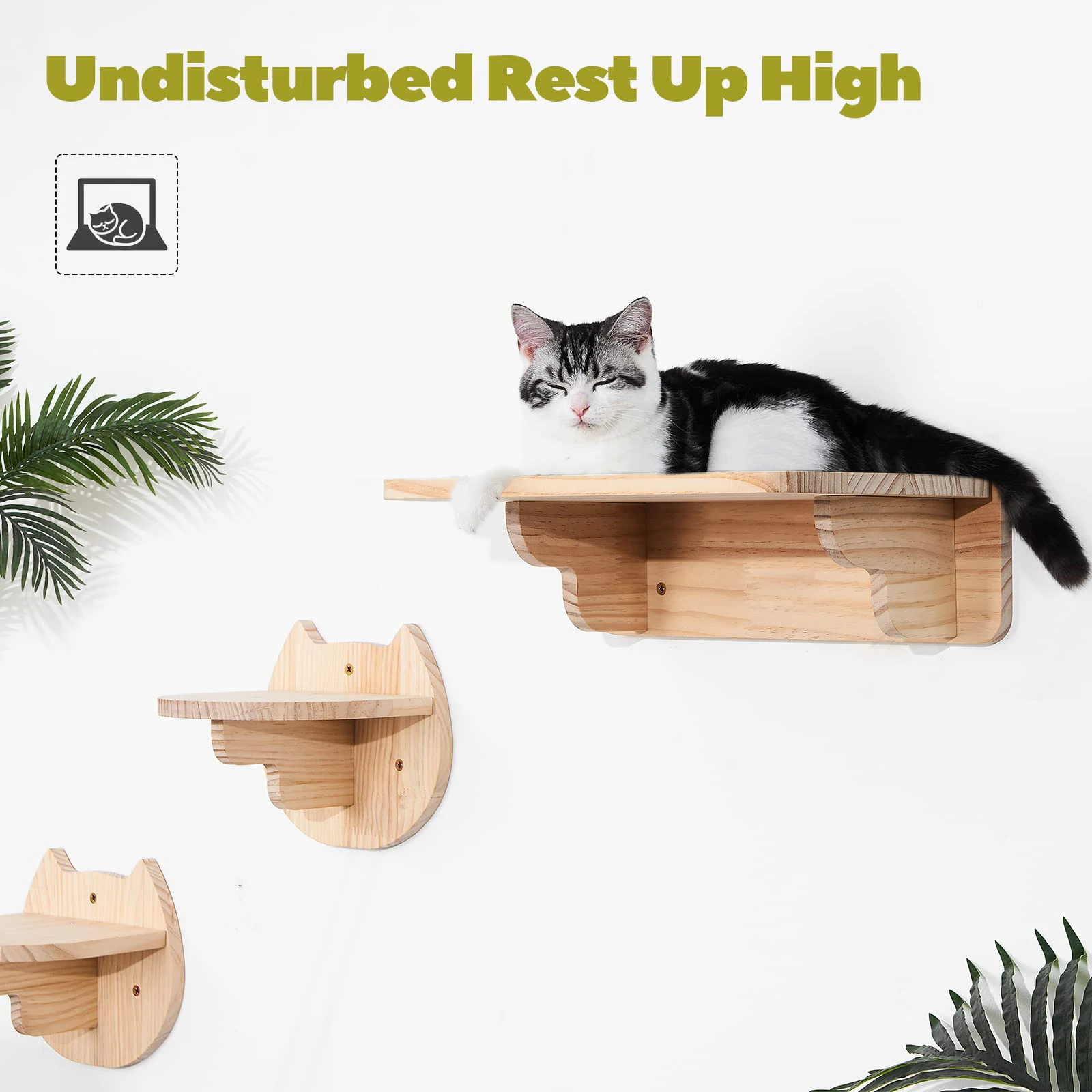 4Pcs Cat Wall Mounted Shelf and Steps Set Wooden Kitten Wall Perches Furniture Playing Climber Hanging Holder Cats Resting Space