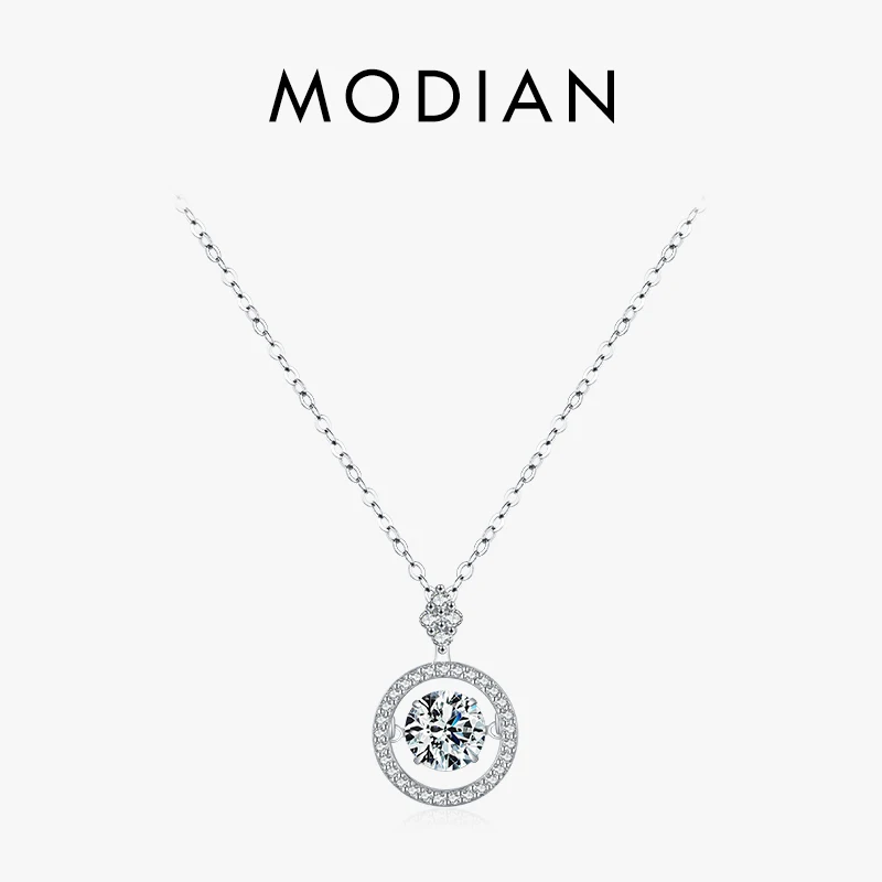 

Modian 925 Sterling Silver Sparkling Luxury Pendant Necklace Link Chain Movable Zirconia Wedding Engagement Jewelry For Women