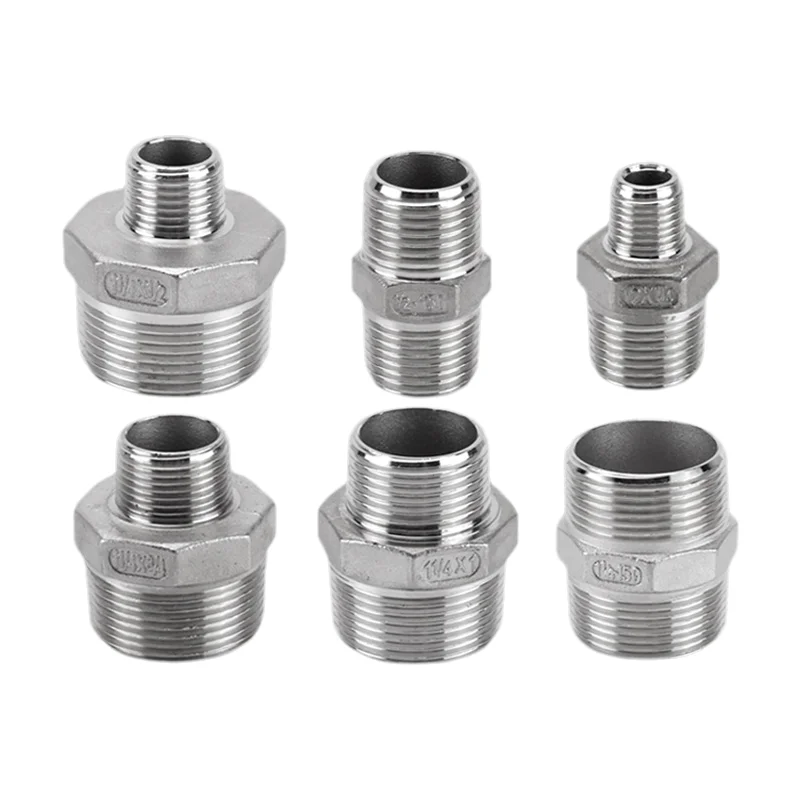 3pcs 1/8 1/4 3/8 1/2 3/4  Male Thread Hex Nipple Union 304 Stainless Pipe Fitting Connector Coupler water oil air Thread Adapter