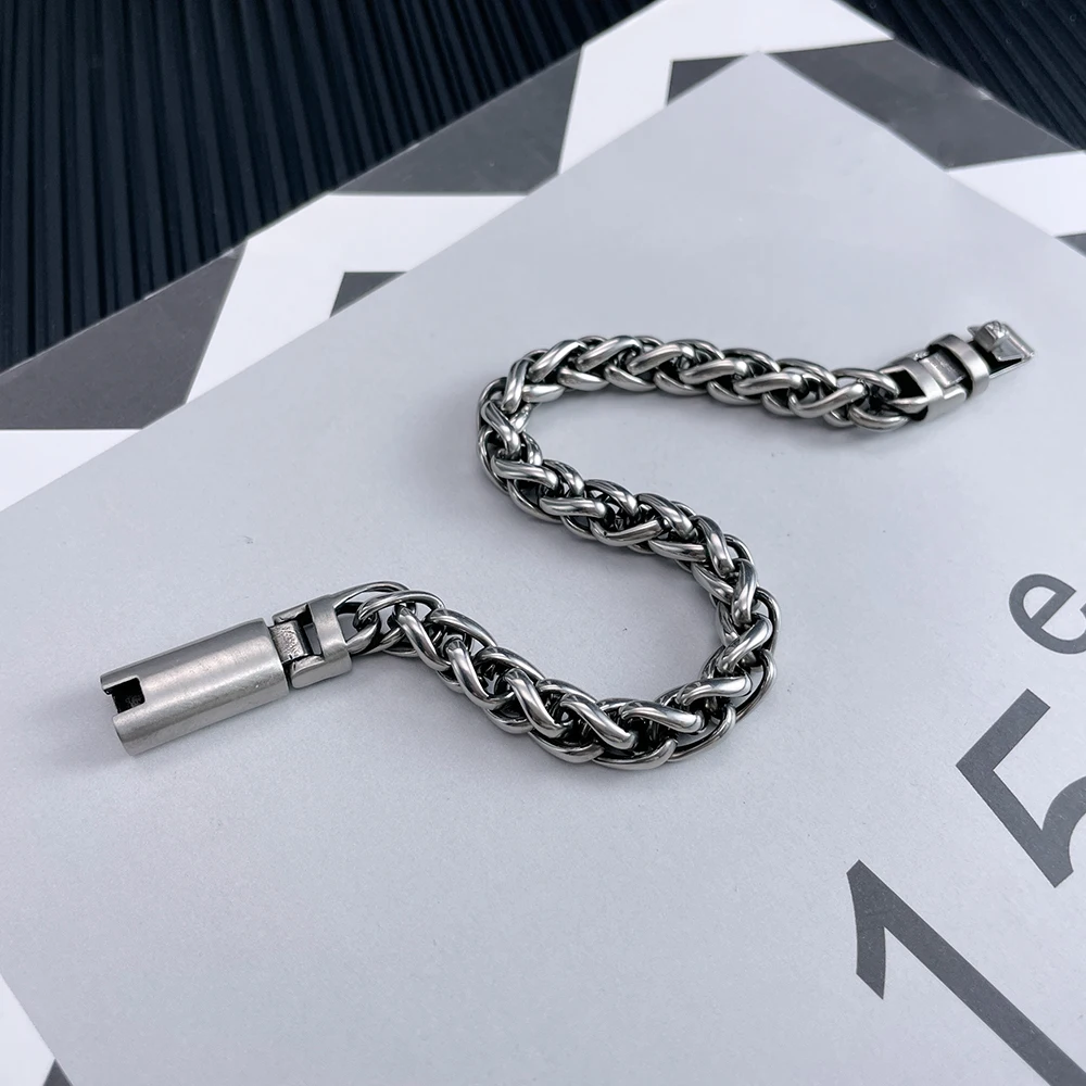 8mm 9inch Silver  Wheat Braid Bracelet Stainless Steel Link Chain Bracelets Bangle for Mens Women Casting Jewelry Hip-hop
