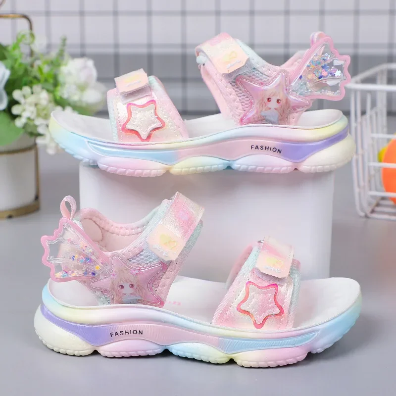 

Children's Sports Sandals Summer Breathable Soft Soled Girls' Beach Shoes Cartoon Fashion Girls' Princess Sandals