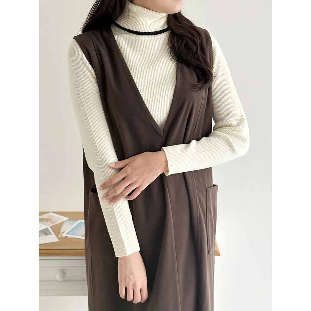 

Slim Fit High Ne Soft Elastic Tead Thin Sweater Color Blo Commute Sle Winter Faion Women's Knitted Top