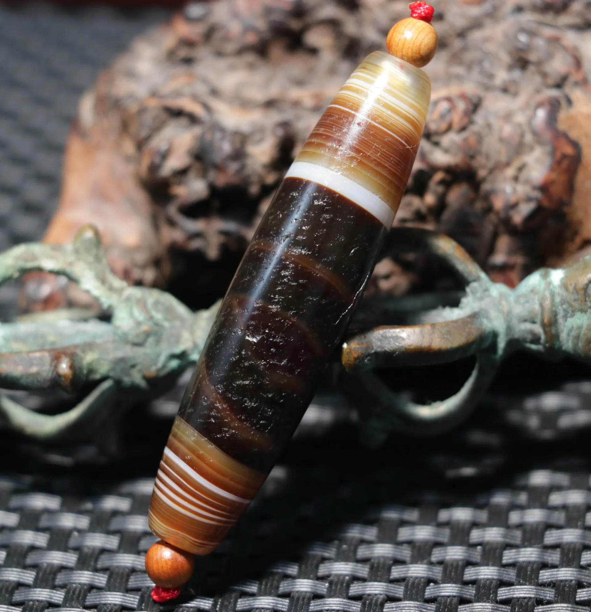 LKbrother Talisman Treasure Magic Energy Tibetan Old Agate Natural Silkworm Stripes Be Rich dZi Bead Pendant UPD211202K01