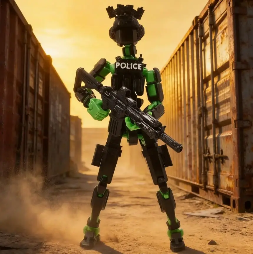 T13 3D Printed SWAT Police Collectible Figurine with Articulated Joints, Pre-Assembled Desktop Display Model