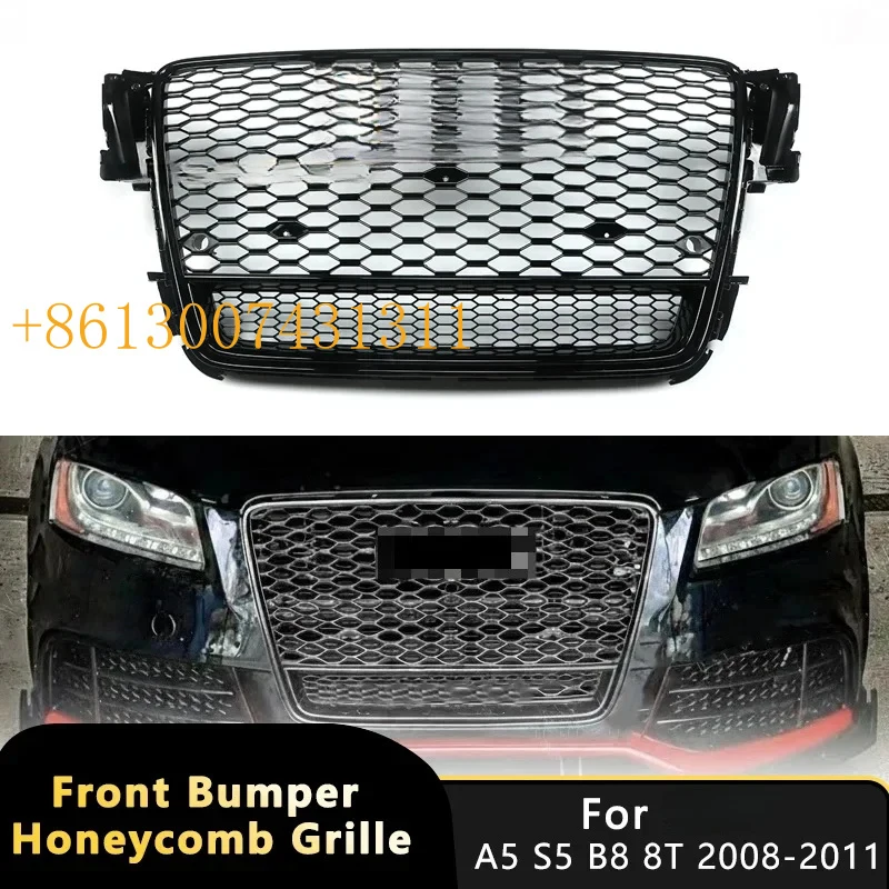 FactoryGloss Black Honeycomb Mesh Front Bumper Grille Fit A5 S5 B8 8T 2008-2011 Racing Style Refit Accessory