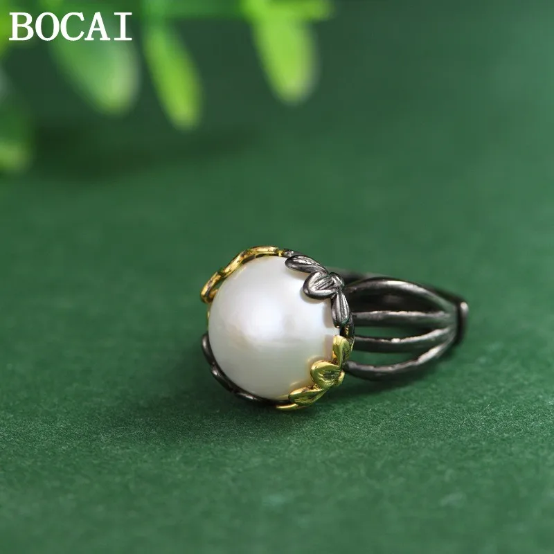 

BOCAI S925 Sterling Silver Jewelry Fashionable And Luxurious Set With Pearls Engagement Ring Women's Selected Gift