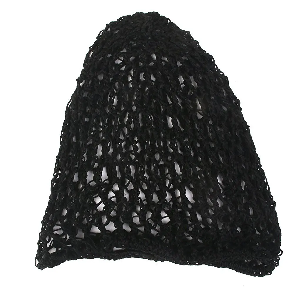 Gorro de ganchillo de red de rayón suave para mujer, negro, 1 unidad