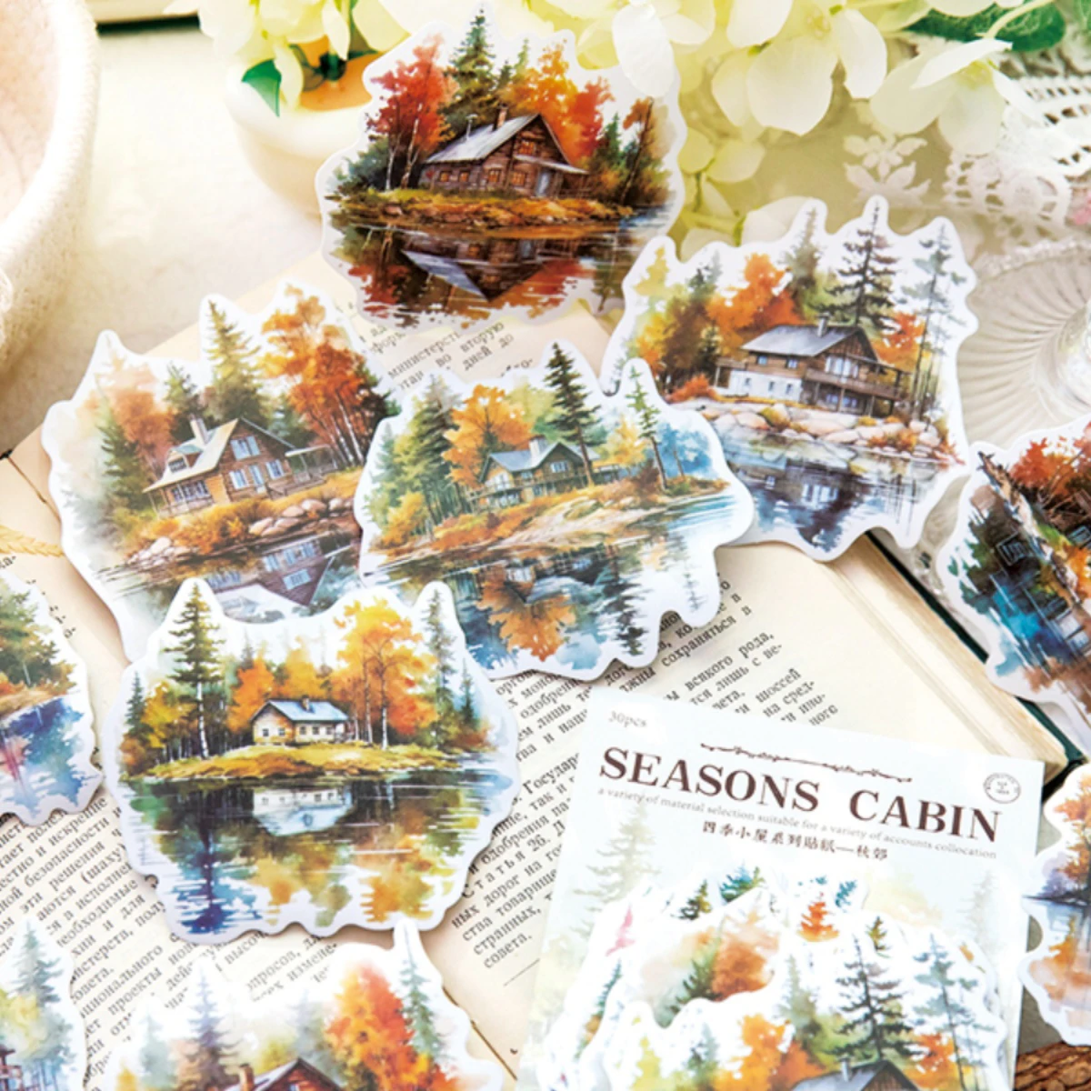 20 Sheets Four Seasons Cabin Series Vintage Building Landscaping Washi Sticker Creative DIY Journal Collage Decor Stationery