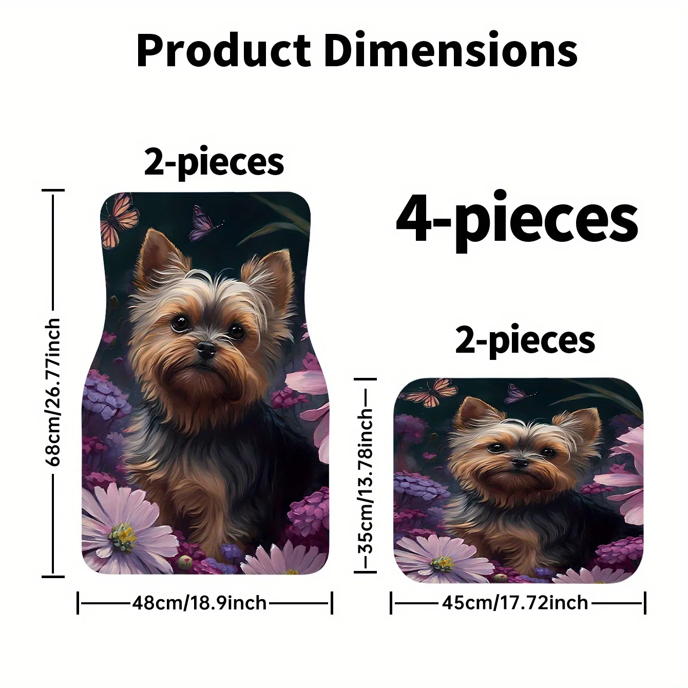 4pcs Yorkshire Terrier In Flower Field Pattern Trendy Car Mats, All-Season, Stylish & Durable, Easy To Clean, Universal Fit Car