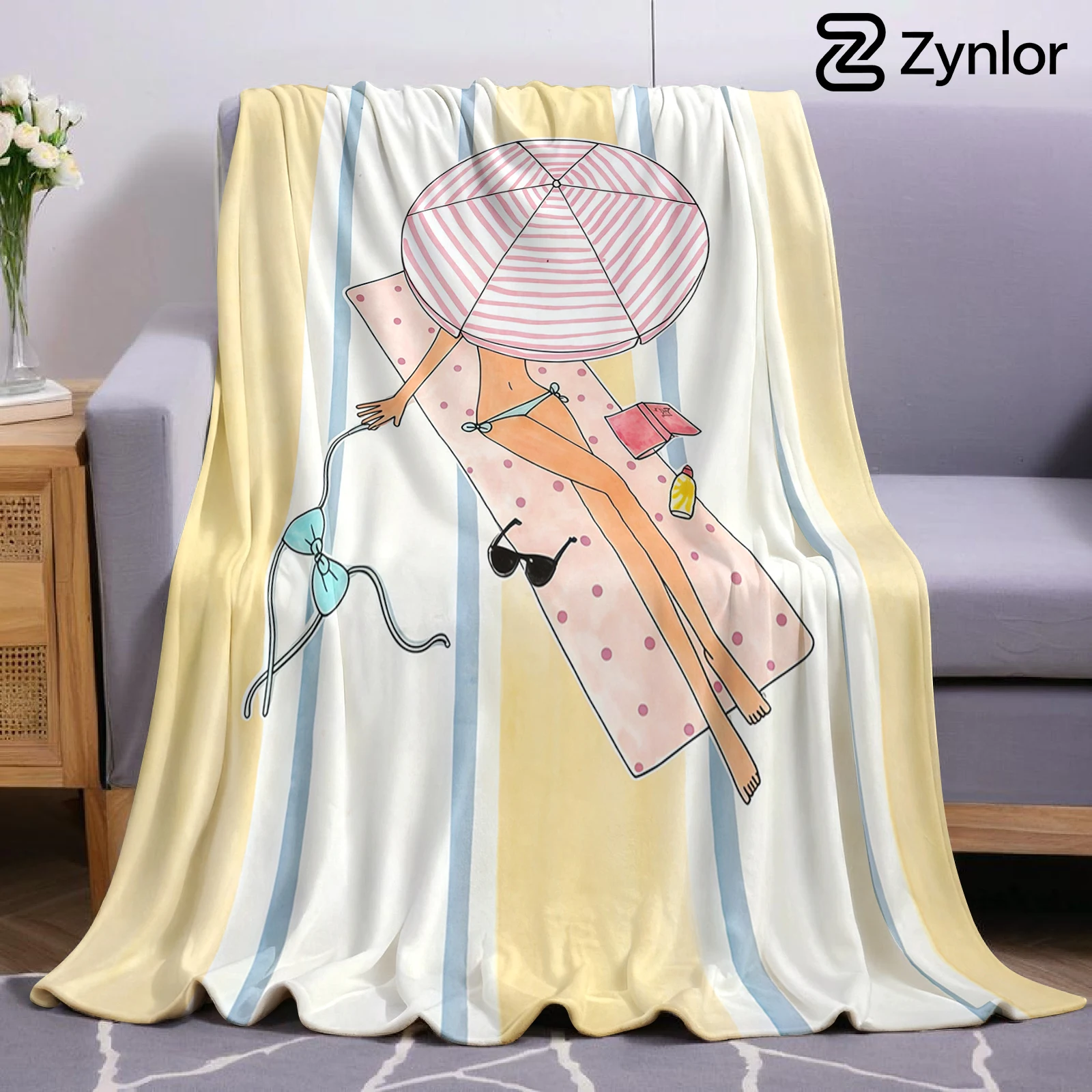 Beach Day Lightweight Microfiber Soft Christmas Fleece Blanket Warm Cozy Throw for Bed Sofa Office Travel All Season