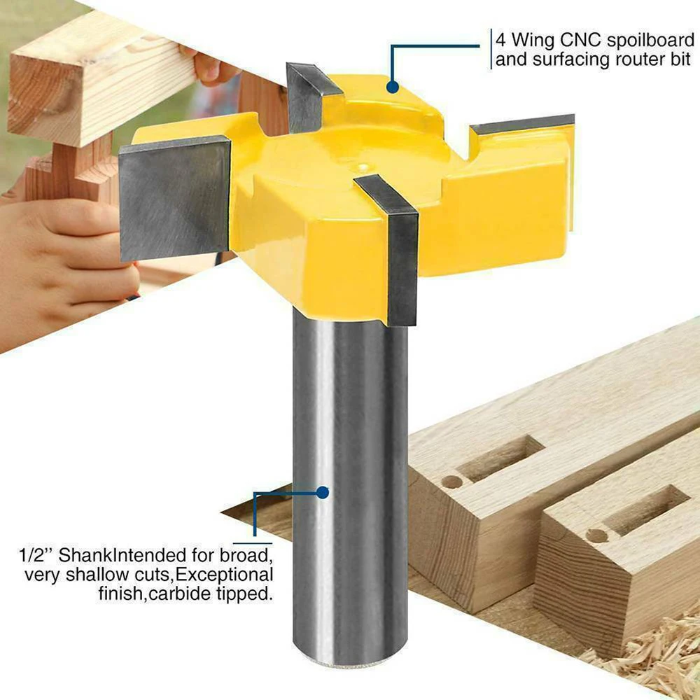1/2 Inch Shank Carbide Tipped CNC Spoilboard Surfacing Router Bit 4 Wings For Wood MDF Plywood Planing Tool