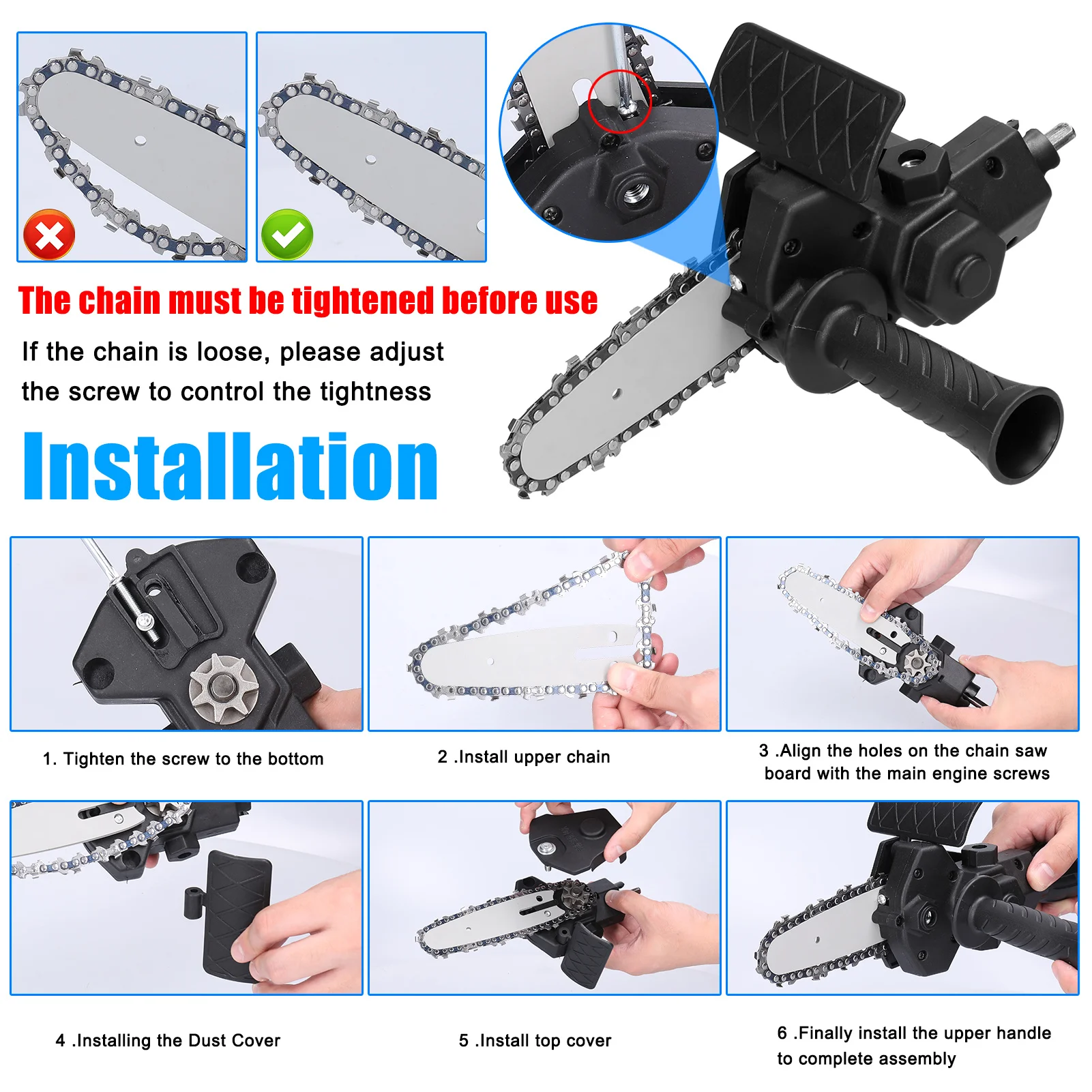 Adaptador de motosierra, convertidor de taladro eléctrico, cabezal de sierra de cadena, accesorio de Friewood, árbol de corte, carpintería,