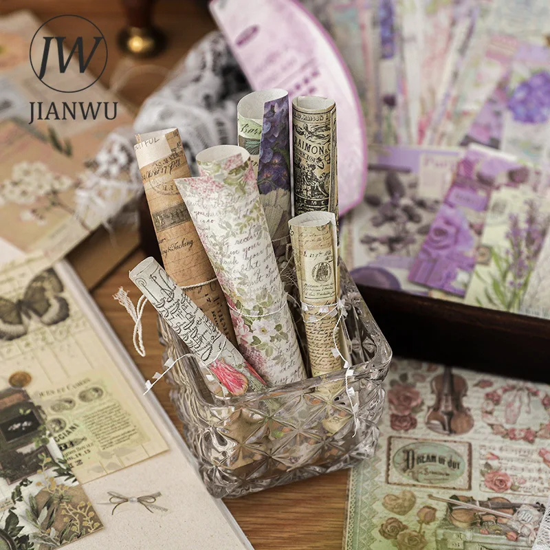 JIANWU Past Stories Series Vintage Plant  Flower Landscape Collage Scrapbooking Material Paper Creative Junk Journal Stationery
