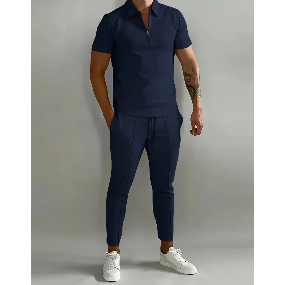 

Модный цветной мужской повседневный костюм, модный комплект спортивной одежды для отдыха, футболка ort Sve и длинные брюки для больших размеров