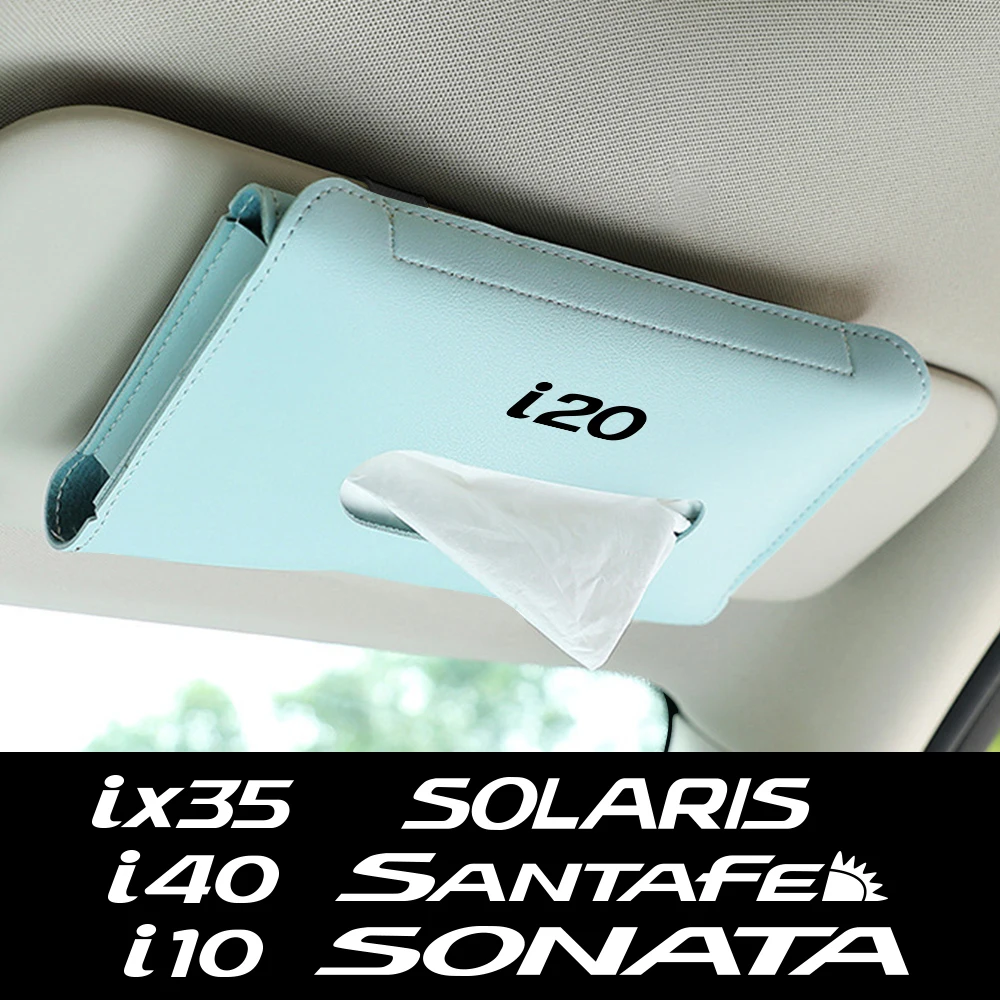 For Hyundai I20 I10 I30 Ix20 I40 Ix35 Sonata Azera Santafe Solaris GDI Leather Car Sun Visor Tissue Box Interior Car Accessories