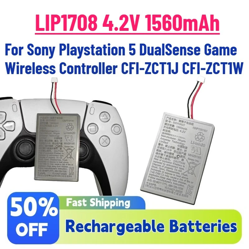 In Stock LIP1708 4.2V 1560mAh Replacement Battery for Sony Playstation 5 DualSense Game Wireless Controller CFI-ZCT1J CFI-ZCT1W