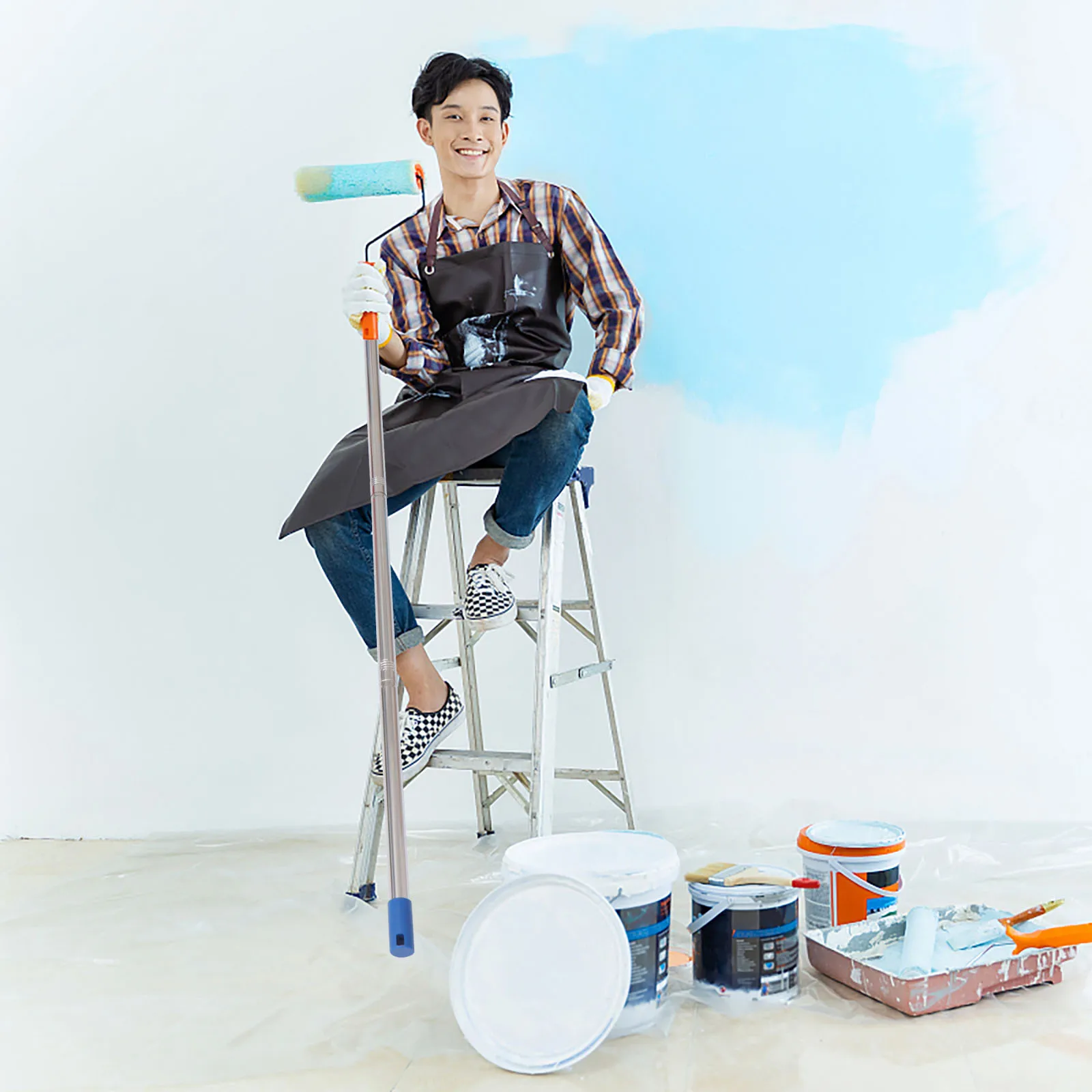 

Telescoping Paint Roller Extension Pole 1 Meter Aluminum Steel Lightweight Durable Firm Grip Easy Connection Roller Brush