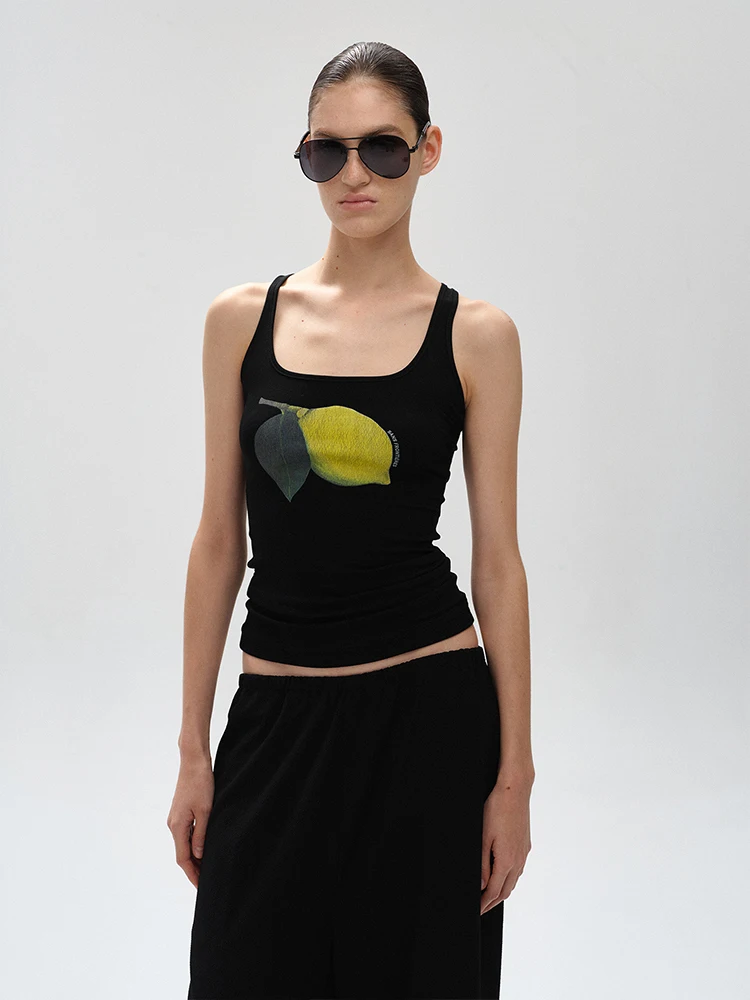 

Brand sans Frontieres Summer 2025 Yellow Lemon Print Vest GoGoBuyer Original Design Printed Slim Fit Women's Vest