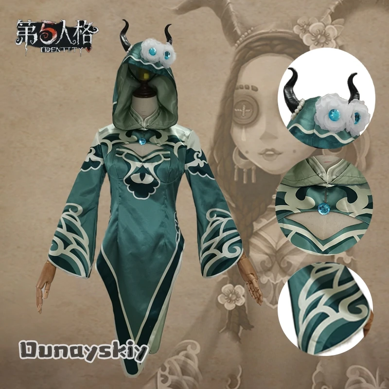 Anime Game Identity Ⅴ Fiona Gilman Priestess Cosplay Costume Green Sexy Chinese QIPAO Fiona Gilman Wig Accessories Uniform Set view 5