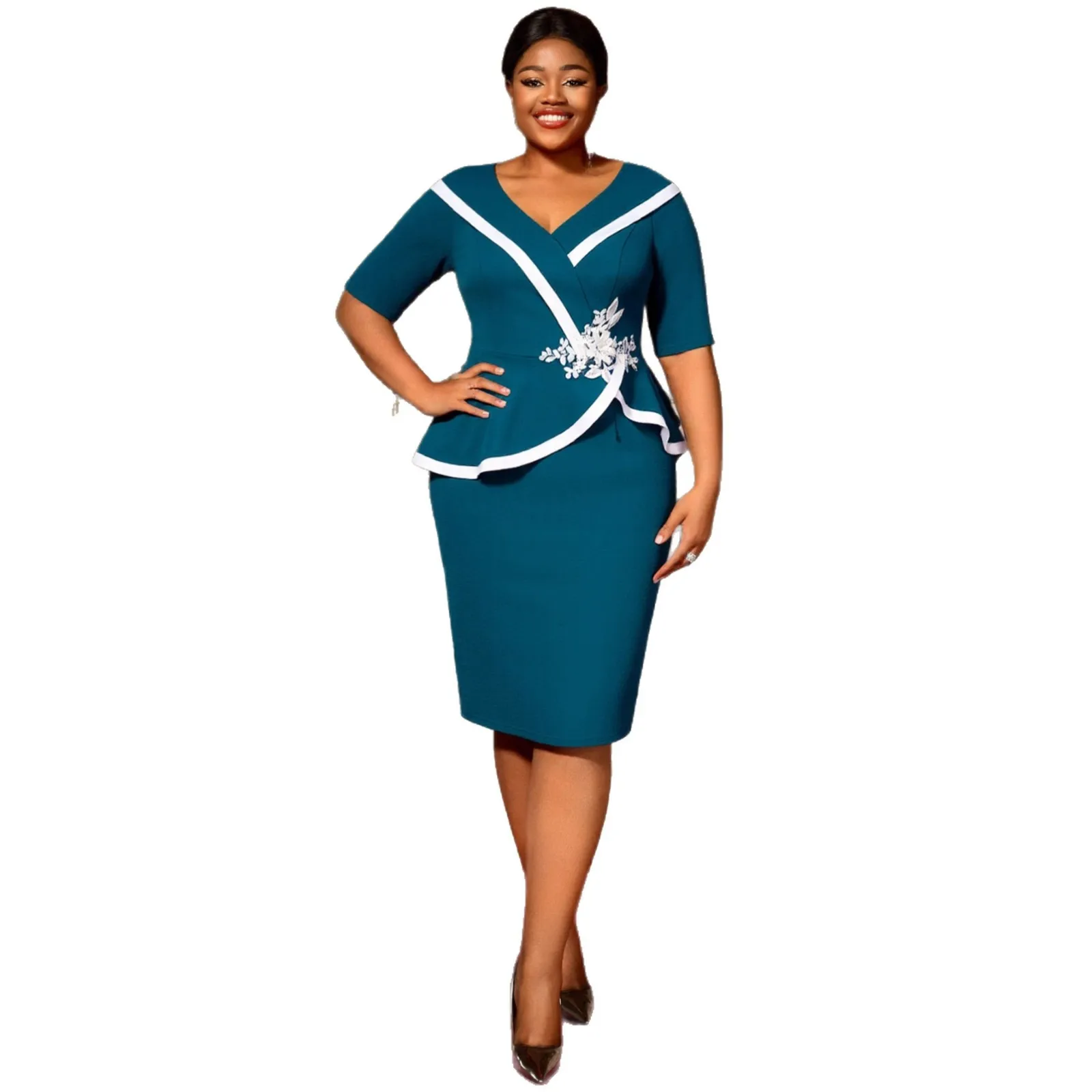 

Dashiki African Dresses for Women Fashion Spring Summer African Short Sleeve V-neck Party Evening Bodycon Midi Dresses Outfits