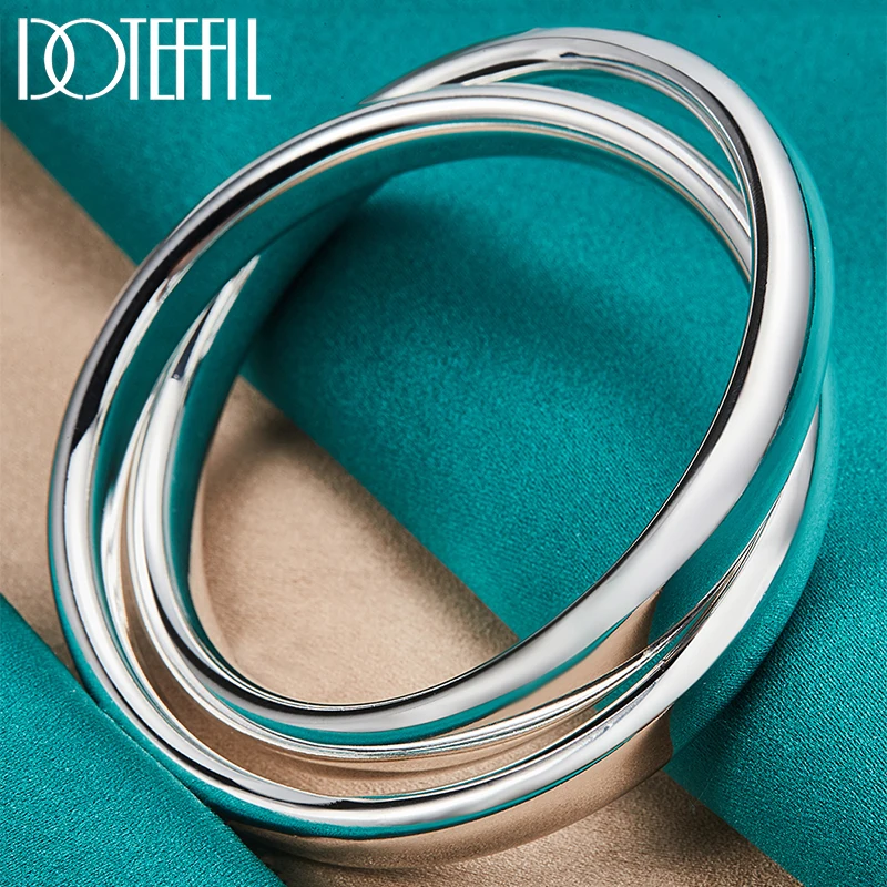 DOTEFFIL 925 Sterling Silver Smooth Double Big Ring Bangle Bransoletka dla kobiety Mężczyzna Moda Urok Biżuteria zaręczynowa ślubna