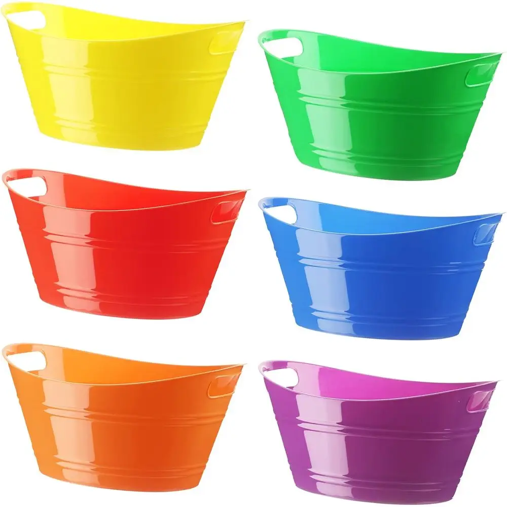 

6 Pcs Ice Buckets Bulk, Plastic Ice Buckets with Handles, Oval Storage Tub, Large acity Drink Tub or Party Bar Wine r Champagne