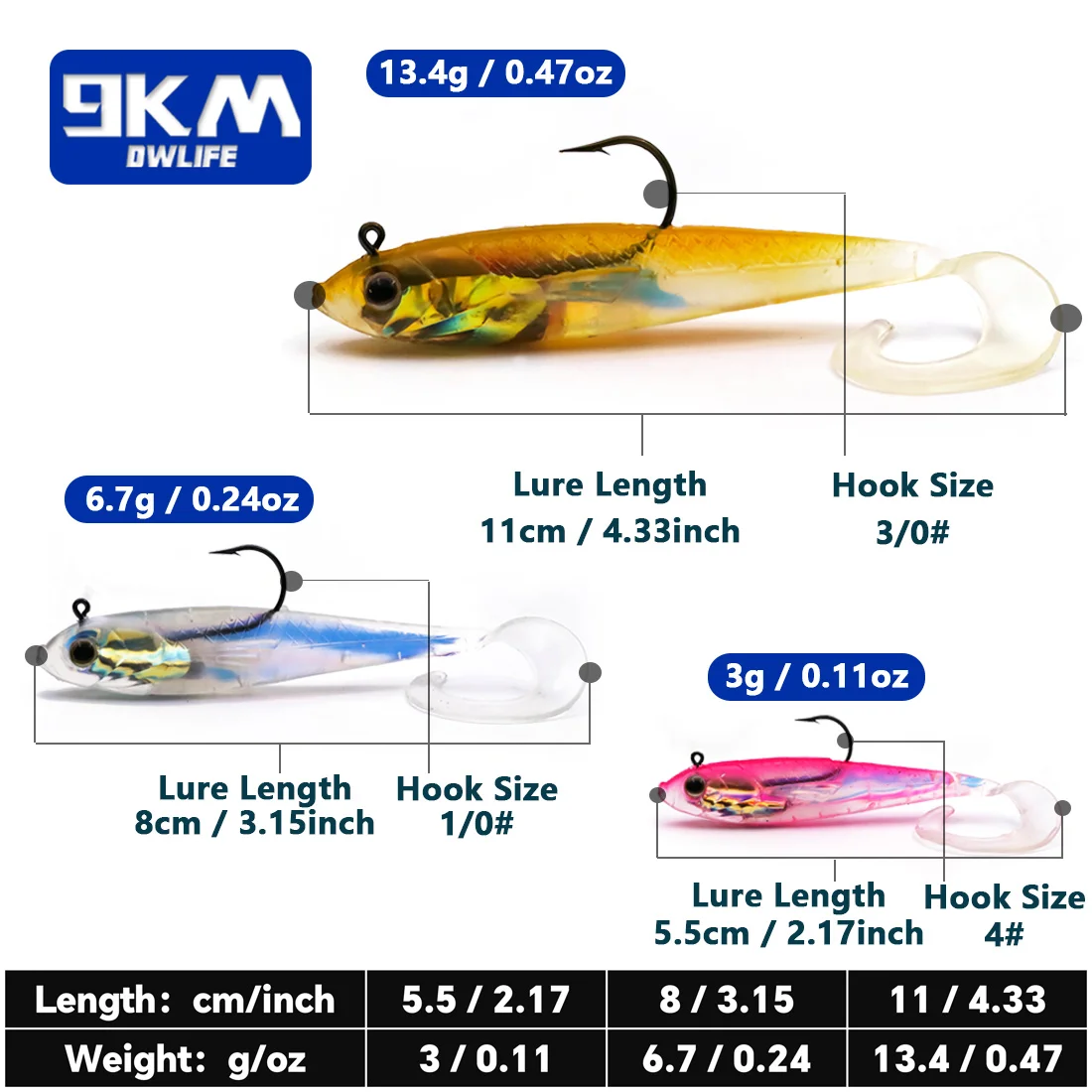 3Pcs Fishing Soft Lures 3~13.4g Lead Head Jigs Soft Fishing Lure Bass Freshwater Perch Paddle Tail Swimbait Fishing Bait Trout